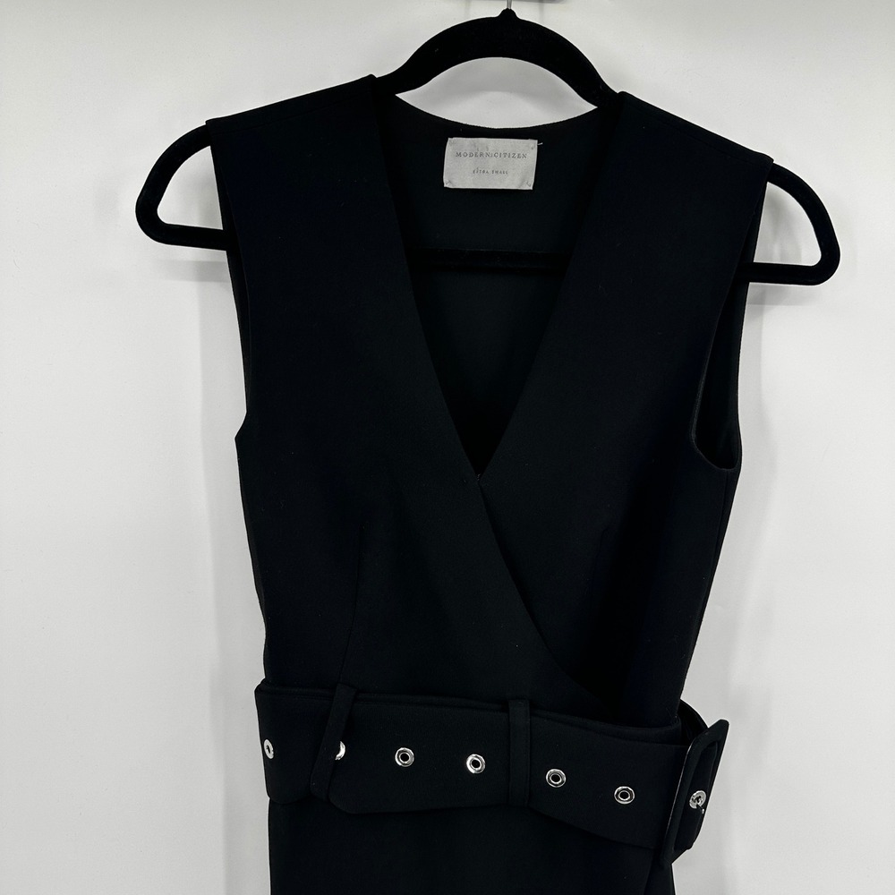 Modern Citizen Black Sleeveless Belted Wrap Midi Dress Grommet Belt XS Workwear - Picture 2 of 11